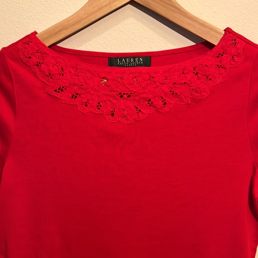 Ralph Lauren red tee top with lace front